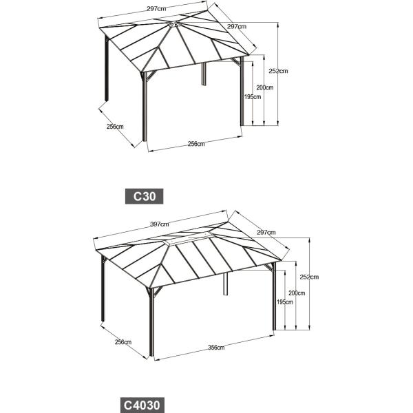 AG-C30 Outdoor Aluminium Pergola Anthracite RAL7016 Aluminium Frame With Polycarbonate