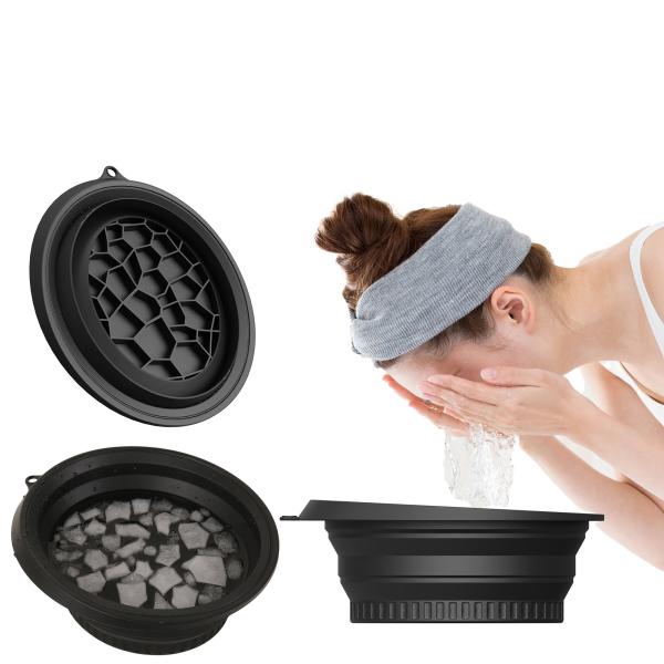Large Silicone Bowl for Face Ice Bath with Built-In Icetray, Foldable and
