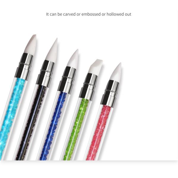 5Pc Dual-ended Nail Scrubbing Brush Rhinestone Handle Silicone Nail Brush