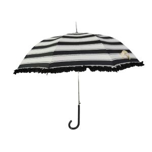 Striped Pongee Fabric Straight Umbrella With Flower Edge