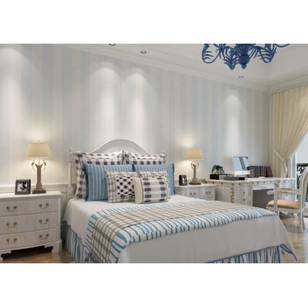 Buy Blue and White Stripes Pattern European Style Living Room Wallpaper at wholesale prices