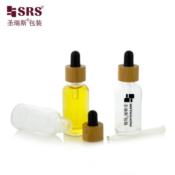Luxury Bamboo Shoulder Glass Facial Serum Elegant Stock Available Dropper Bottle 10ml