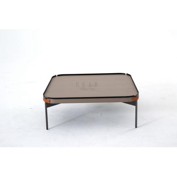 Metal Legs Modern Living Room Wood Leather Coffee Table Set
