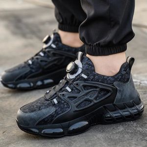 Black Microfiber Safety Industrial Button Men's Work Shoes