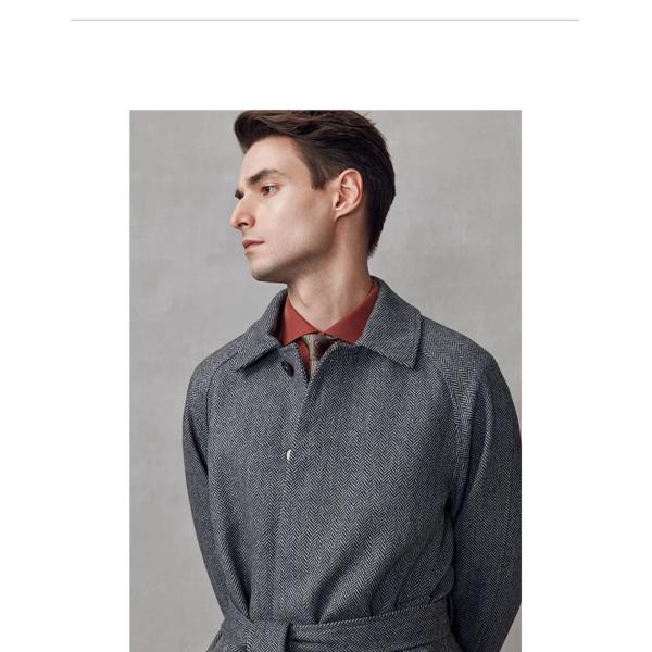 Mid-Length Dark Gray Wool Coat Business Casual Men's Windbreaker with Mandarin Collar