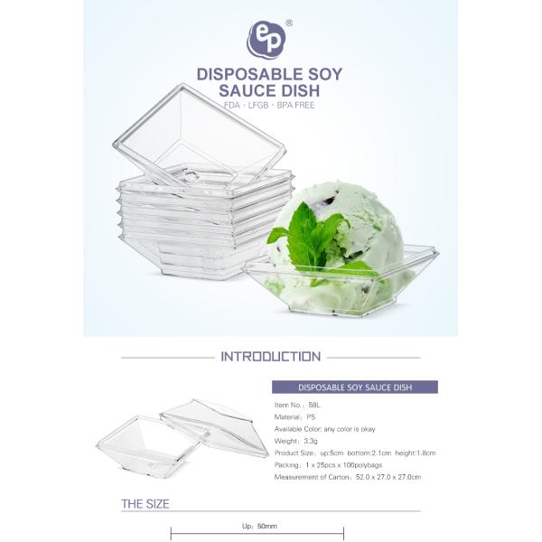 2019 new products disposable plastic tableware square sauce dish