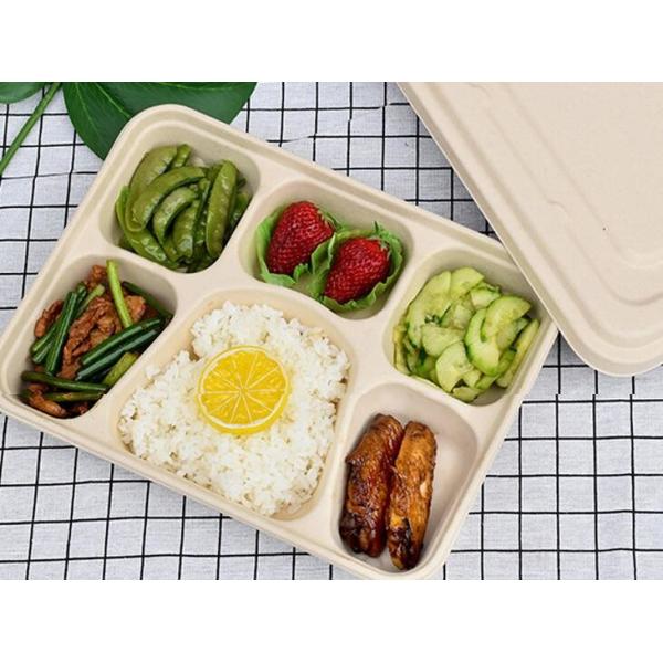 Buy FDA 6 Compartment Degradable Tableware Wheat Straw Disposable Lunch Box at wholesale prices