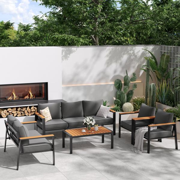 Modern 7 Seater Metal Garden Furniture Set for Outdoor Sectional Sofa and Patio Furniture