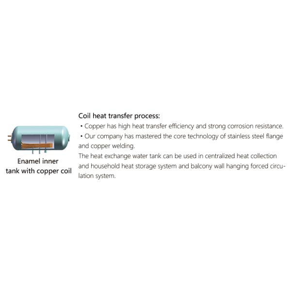 Vertical 100Ltr 120Ltr copper coil Heat Exchange enamel solar hot water Tank for residential