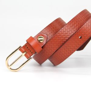 105cm Womens Genuine Leather Belt Buckle Embossing Wave Pattern