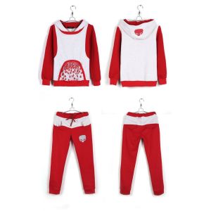 Women / Ladies Hooded Sweatshirts Red Cotton Casual Hoodies Set