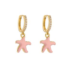 Starfish Rhinestone Hoop Earrings Zircon Enamel Gold Plated Jewelry