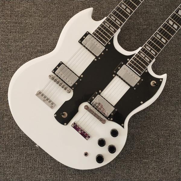 White EDS1275,Double Neck, Double Neck, 6 Strings+12 Strings, Black Guard plate, Black Guard plate