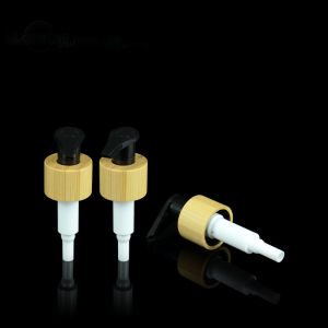 28 410 PP Ribbed Bamboo Collar Refillable Bathroom Lotion Dispenser Left Right