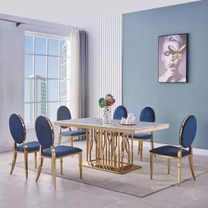 China Modern Luxury Stainless Steel Marble Apartment Square Dining Table on sale