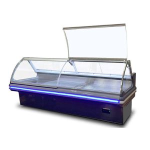 Commercial Refrigerated Showcase Cooked Food Display Cooler With Curved Glass
