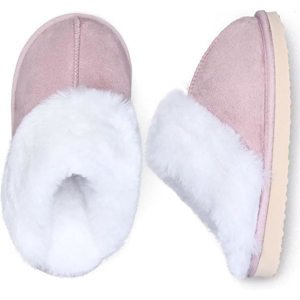Fur Lined Warm Slippers With Memory Foam Kids Indoor Slippers with Breathable Faux Fur Lining and Odor Prevention