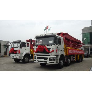 China Automatic Throttle Controller Concrete Pump Truck With Mixer Power System on sale