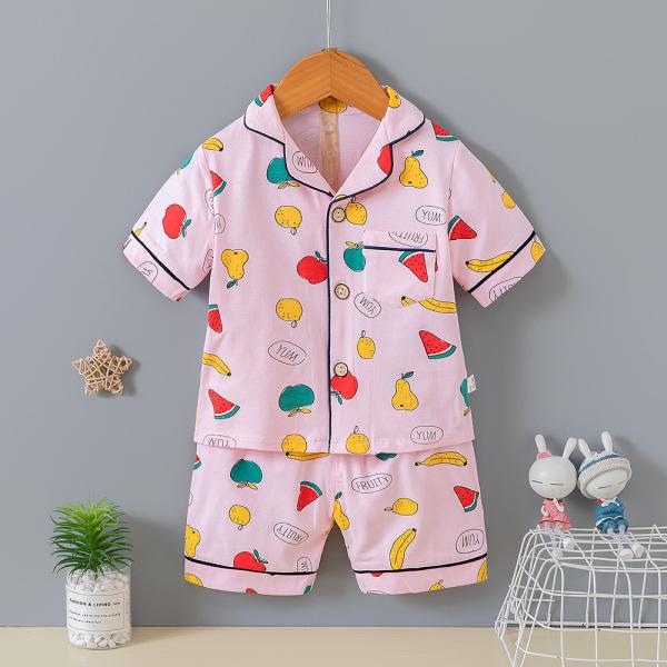Buy Fruit Short Sleeve Button Up Pyjama Set / Soft Cotton Pjs For 100cm 110cm Height at wholesale prices