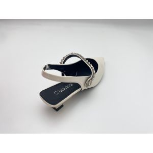 Women fashion white pointy rhine-drill stiletto heels in summer