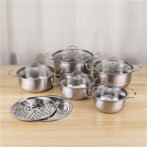Modern Desktop Stainless Steel Cookware Set 12pcs Food Soup Pot