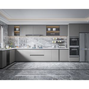 Modular Kitchen Cabinets with Backsplash & Drawer Accessories