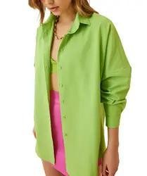 Factory Support Custom Women′s Long-Sleeved Shirts Solid Color Button-Down