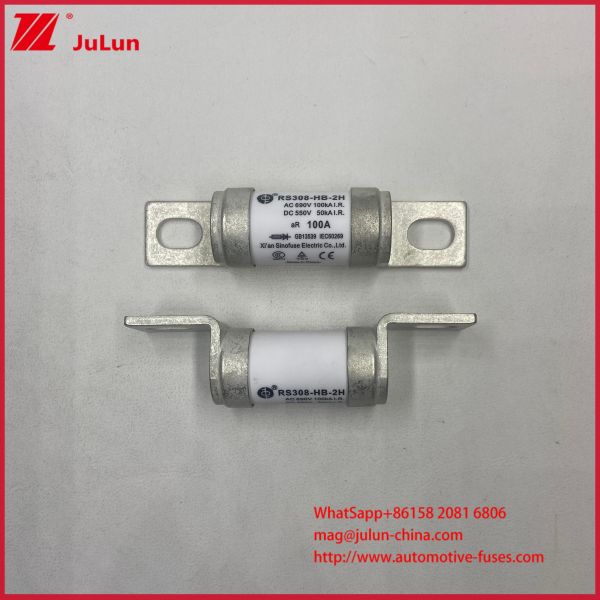 Rectifier, Inverter 80A 100A 550VDC 690VAC High Breaking RS308-HB M8 Capacity Ceramic Automotive Fuses With SCREW BOLT Mounting And AC690V/DC550V