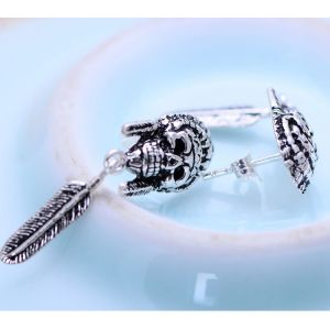 Fashion Plume Design Retro Thai Sterling Silver Drop Earrings(XH048068W)