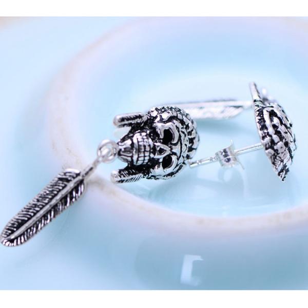 Fashion Plume Design Retro Thai Sterling Silver Drop Earrings(XH048068W)