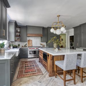 Lacquer Dark Grey Shaker Kitchen Cabinets With White Countertops