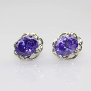 China 925 Silver Jewelry 8mmx10mm Oval Purple Cubic Zircon Earrings(PSJ0432) on sale