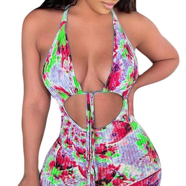 Hanging Striped Print Halter Sexy Summer Beach Dress