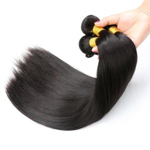Natural Black Real Straight Human Hair Extensions Bundles No Shedding