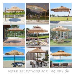 Large Windproof Hawaiian Parasol Wooden Colored Steel Pole Tiki Thatch Beach