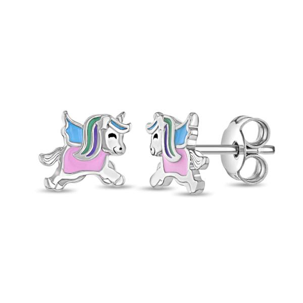 8*10mm Safely Enamel Colors Magical Unicorn 925 Sterling Silver Stud Children Earrings Jewelry