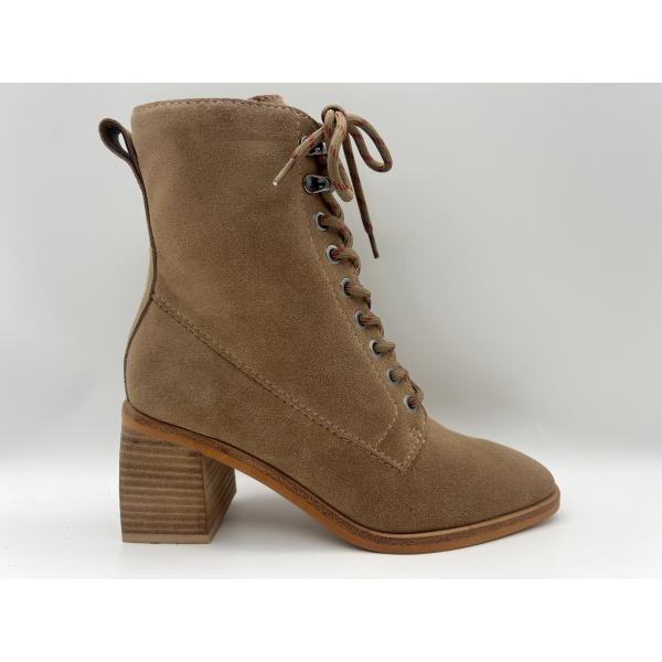 Buy Womens lace up high heel ankle boots，soft cow suede leather with Plush thermal lining，women waterproof winter boots at wholesale prices