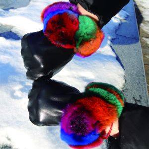 Beautiful design colorful real sheepskin leather gloves with rabbit fur