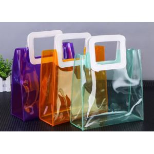 Iridescent Thickened Clear PVC Handbags With PU Leather Handle