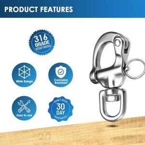 316 Stainless Steel Swivel Snap Shackle 65mm Metric Pin Lock