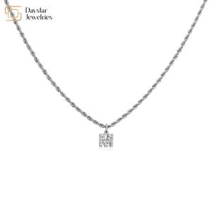 Twisted Chain Stainless Steel Jewelry Initial Letter Alphabet Pendant Necklace