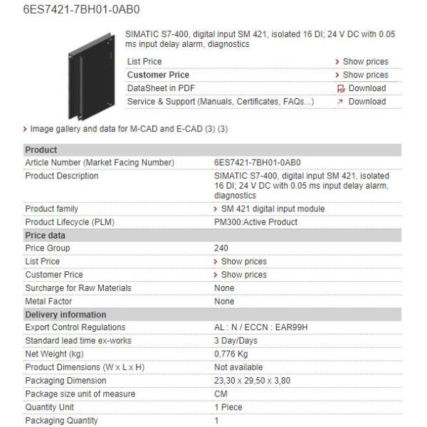 6ES7421-7BH01-0AB0 6ES7 421-7BH01-0AB0 Siemens Digital Input Module