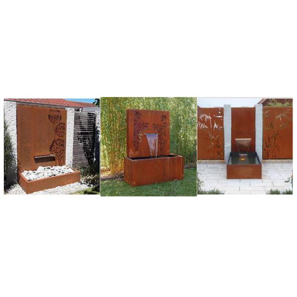 Garden Rustic Corten Steel Pond Water Fountain With Laser Cut Screen Panel