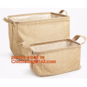 100% jute storage basket,natural jute material collapsible decorative storage