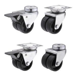 50mm Dual Wheel Double Brake PP Wheels Bolt Hole Swivel Casters For Furniture