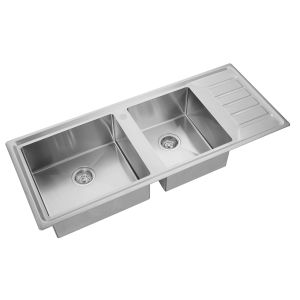 1200mm Length Handcraft Kitchen Sink With Drainboard Double Bowl
