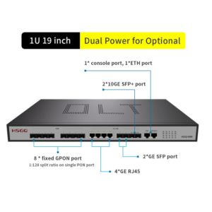 FCC 8 Ports Gpon OLT 2×10GE SFP Uplink Slots 4 ×10/100/1000M RJ45 Uplink