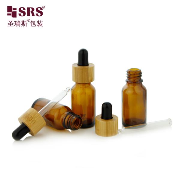 Luxury Bamboo Shoulder Glass Facial Serum Elegant Stock Available Dropper Bottle 10ml