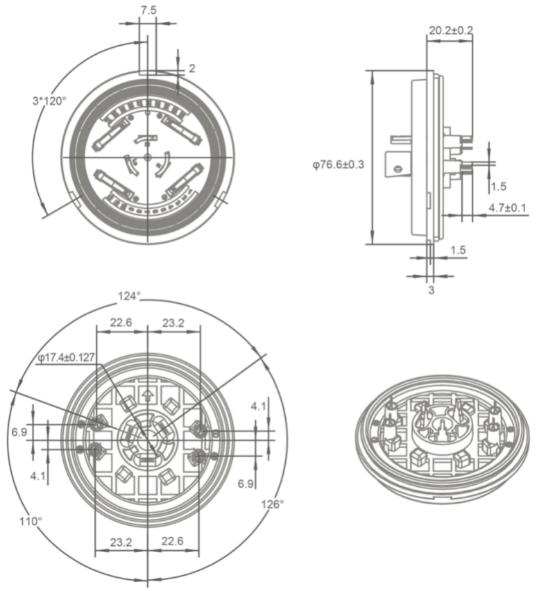 Technical drawing showing dimensions and specifications of the 242J Control Base