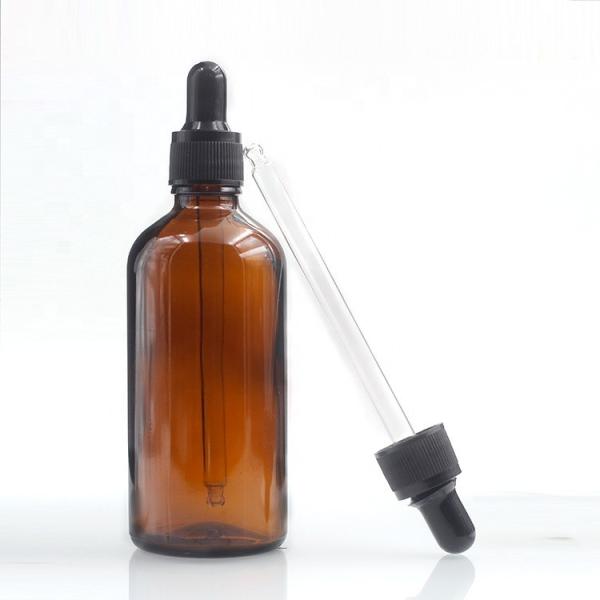 Buy 100ml Empty Amber Oil Dropper Glass Bottle With Childproof Cap at wholesale prices